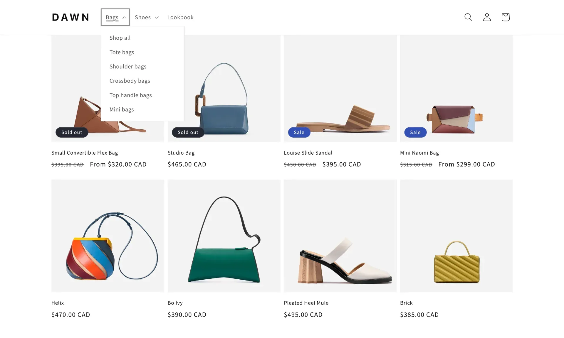 Dawn Theme Shopify Kollektion