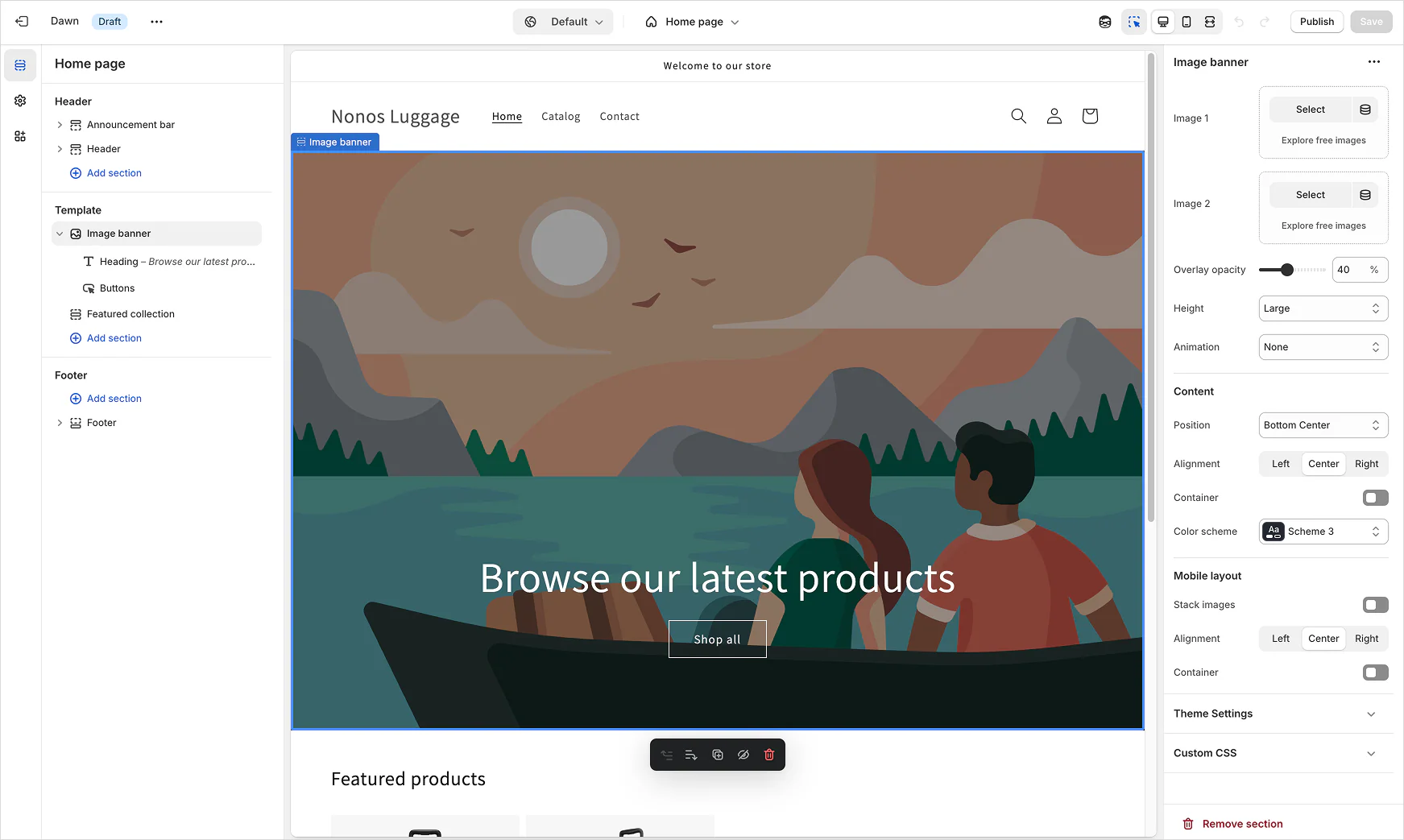 Shopify Theme-Editor mit Section-basiertem Aufbau